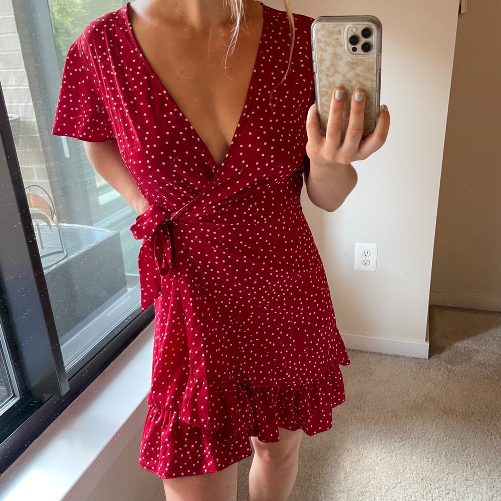 Red and White Wrap Dress